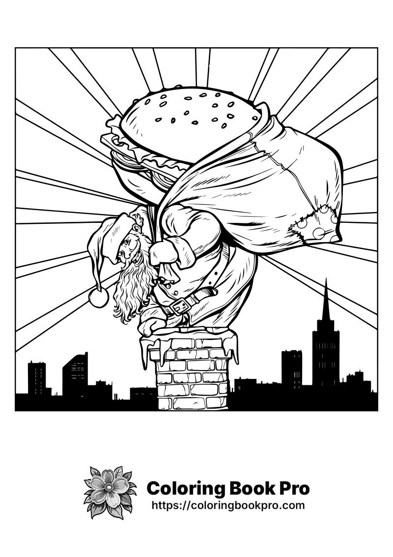 A black and white drawing of a man with a giant sandwich on his shoulder. icon