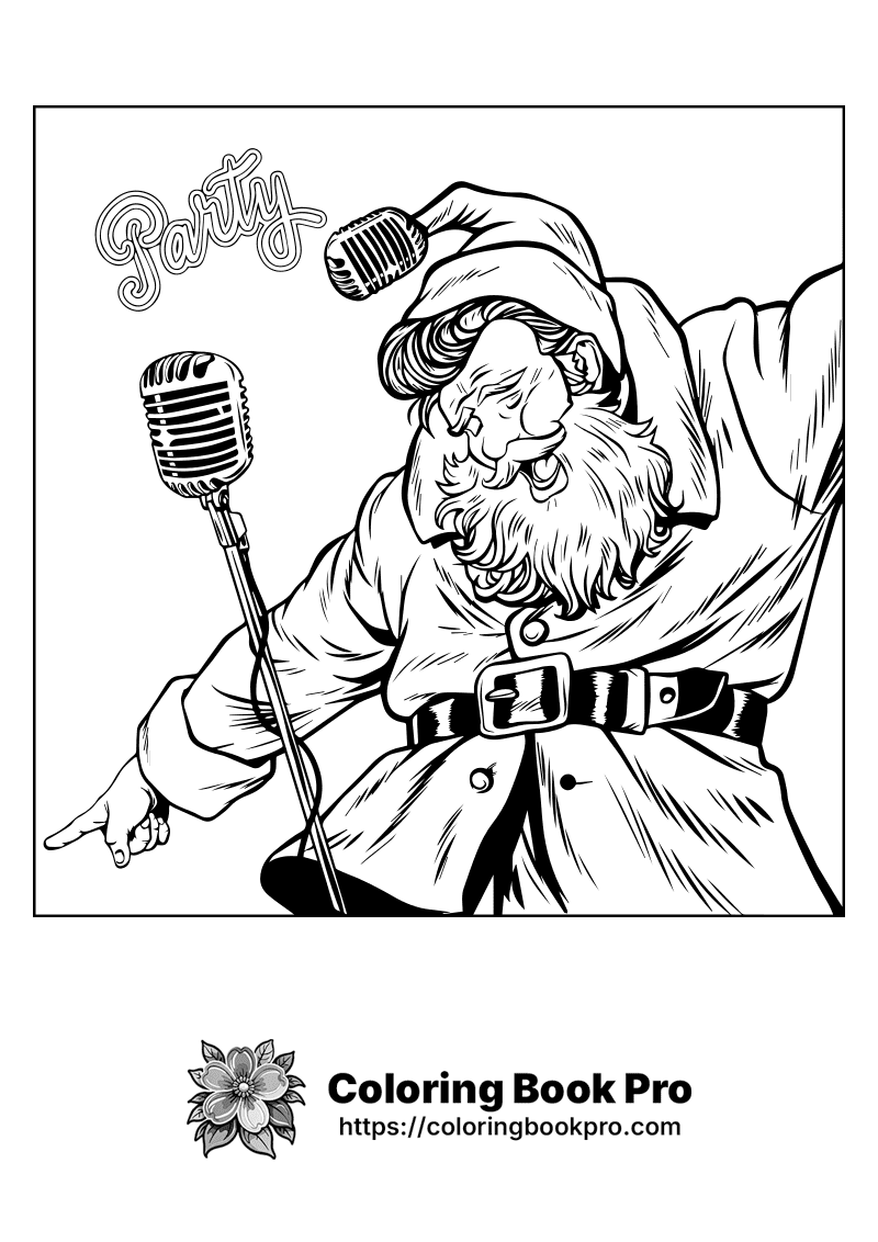 A black and white drawing of a man singing into a microphone. icon