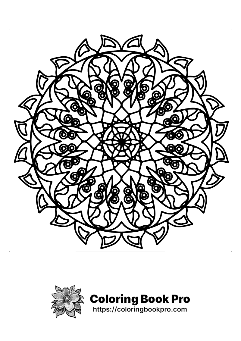 Mandala with intricate patterns and symmetrical designs coloring page