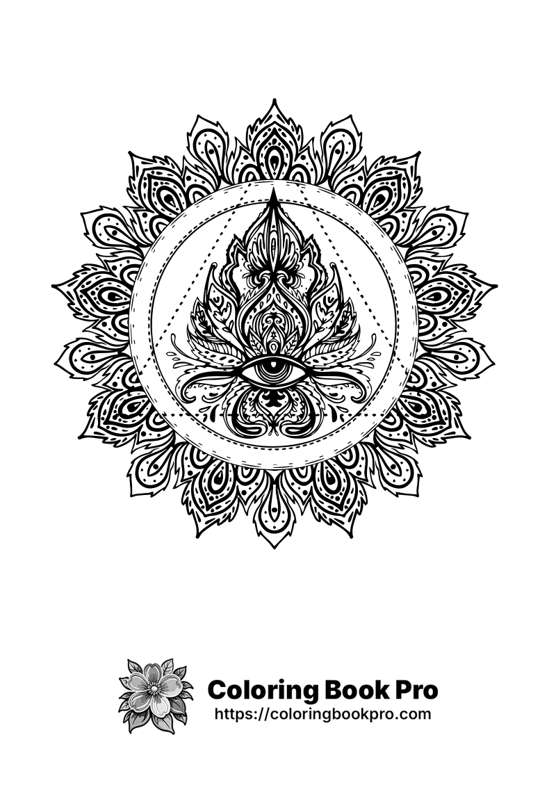 A black and white drawing of an eye in a circle. icon