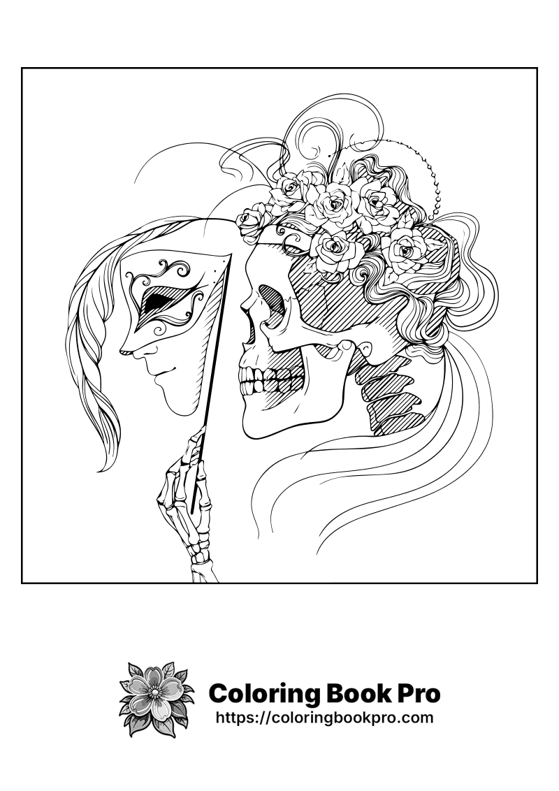 A drawing of a woman with a mask on her head. icon