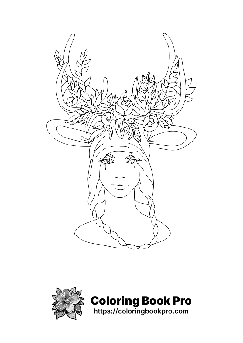 A drawing of a woman wearing a horned headdress icon