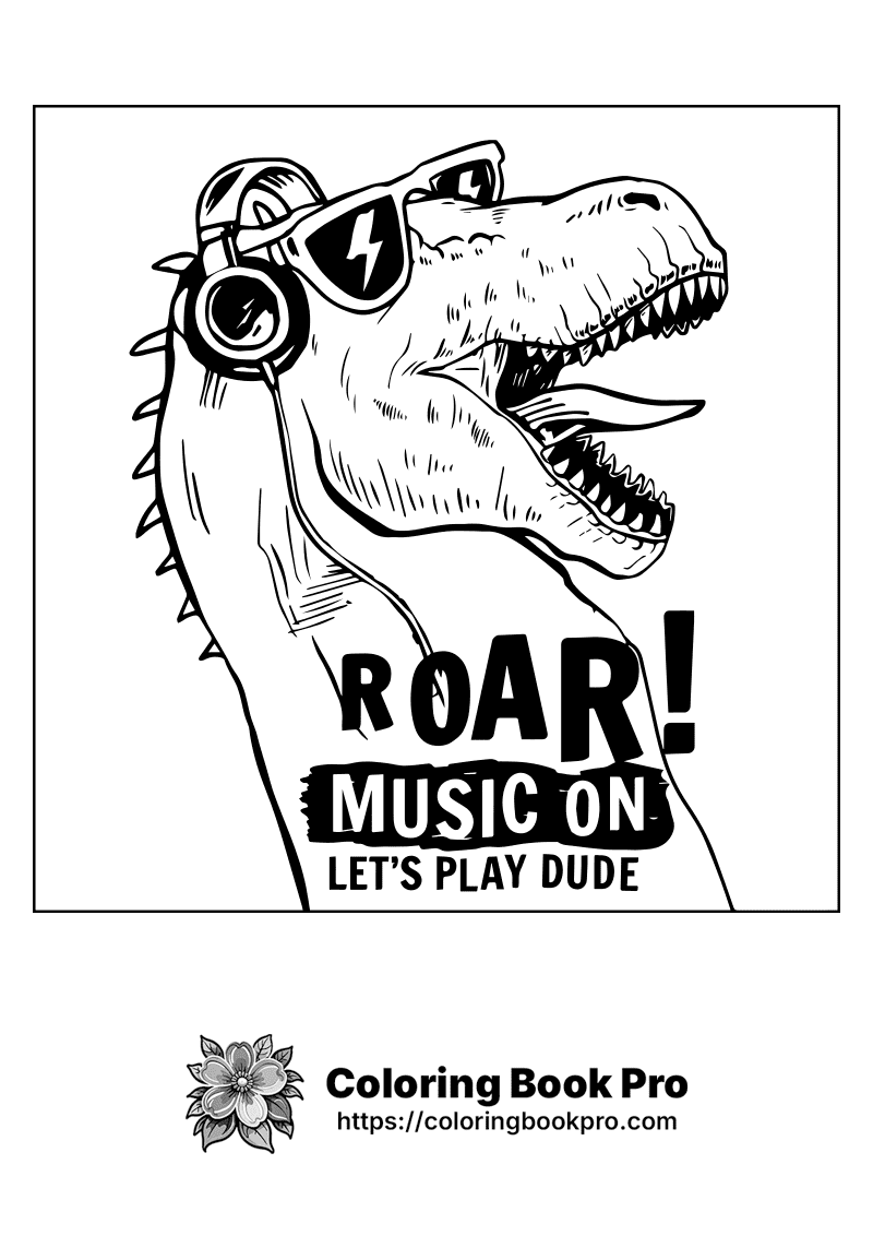 A dinosaur wearing headphones and sunglasses has the words "Roar Music On" on it. icon
