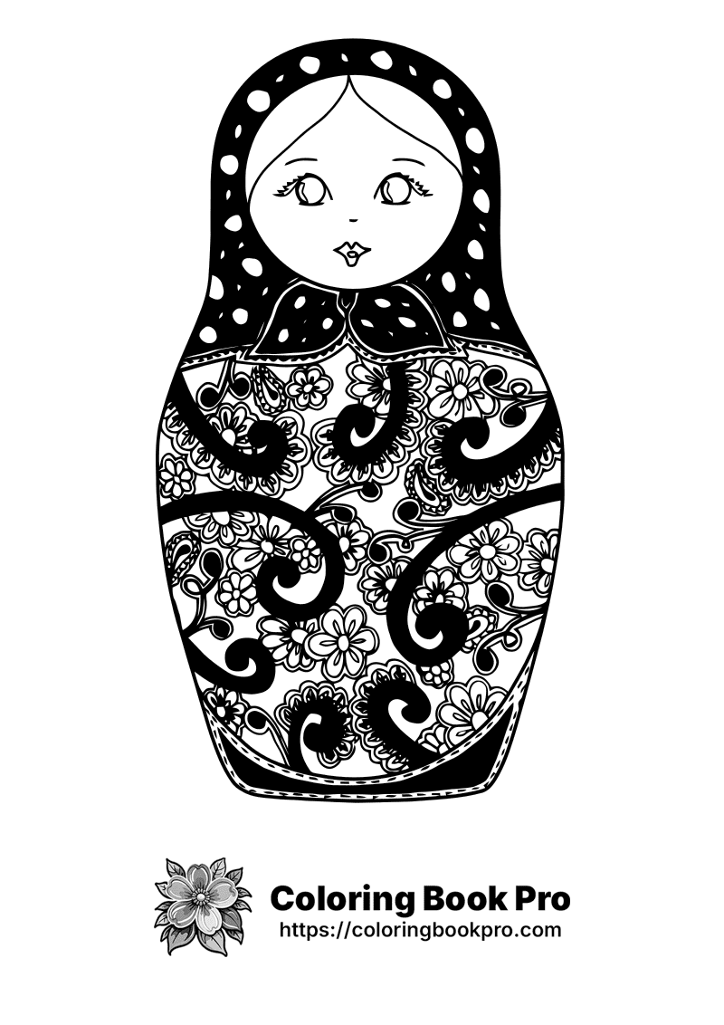 A black and white drawing of a matryoshka doll. icon