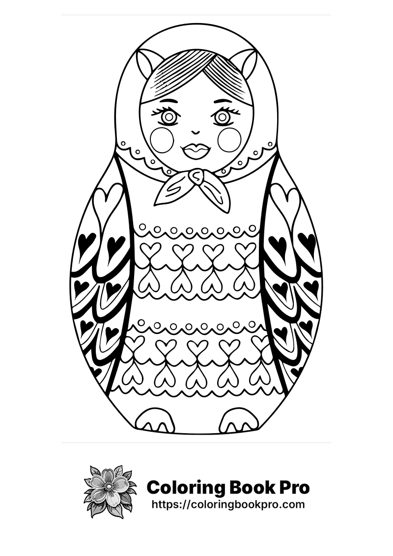 A black and white drawing of a matryoshka doll icon