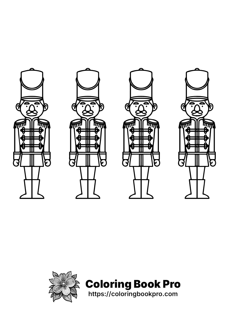A line drawing of four nutcrackers in uniforms. icon