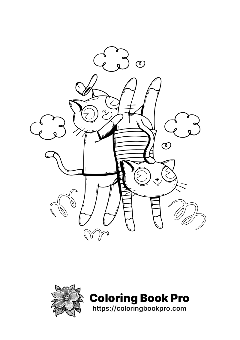 A black and white image of two cats with clouds above them. icon