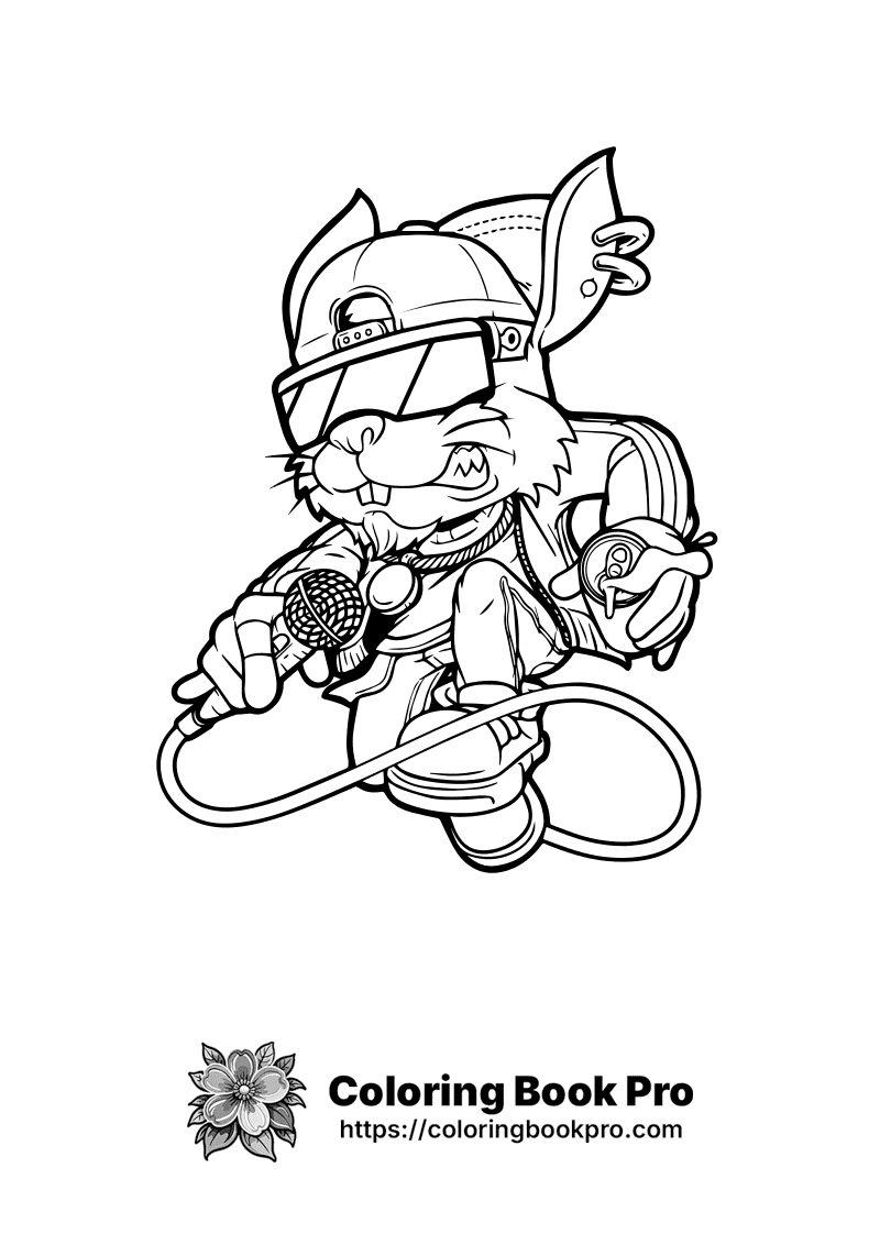 A cartoon cat wearing a helmet and holding a microphone. icon