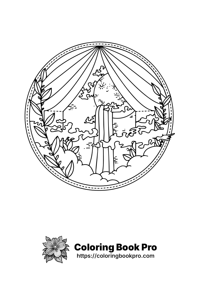A black and white image of a circle with trees in it. icon