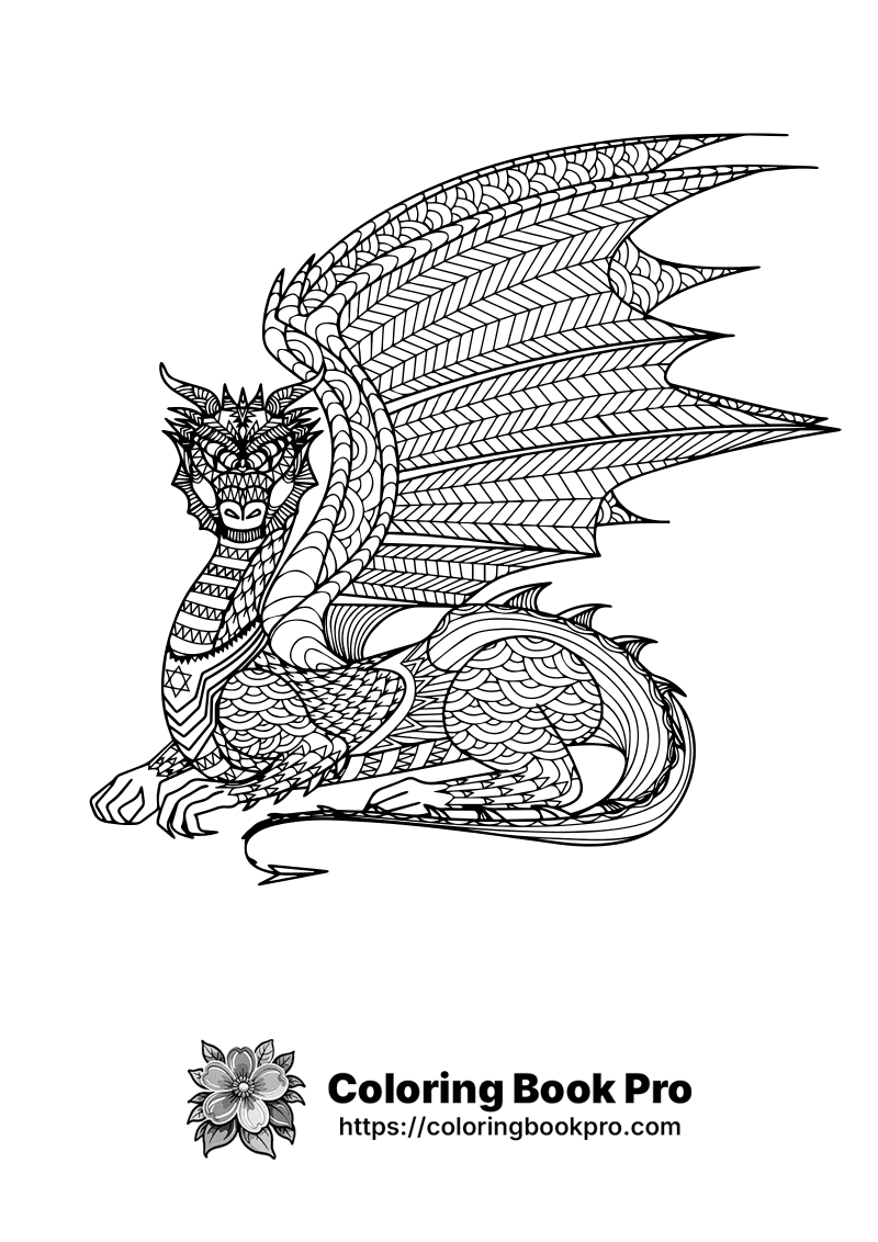 A black and white drawing of a dragon. icon