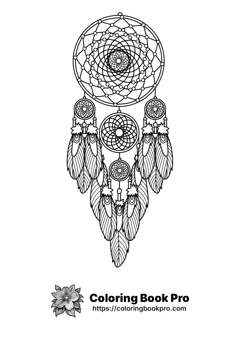 A black and white drawing of a dream catcher icon