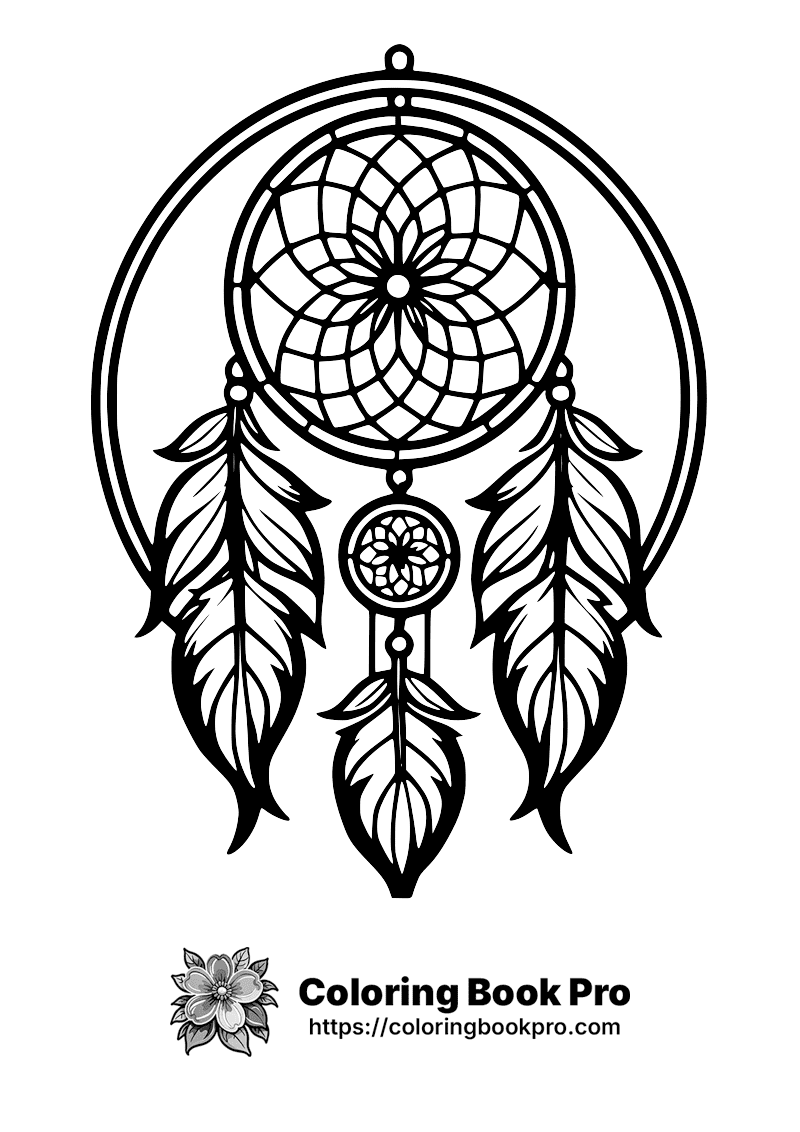 A black and white drawing of a dream catcher icon