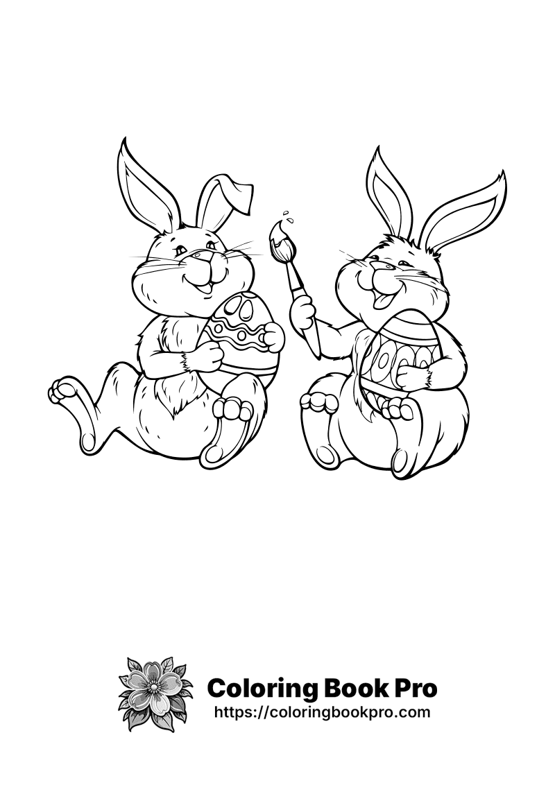A black and white image of two easter bunnies. icon