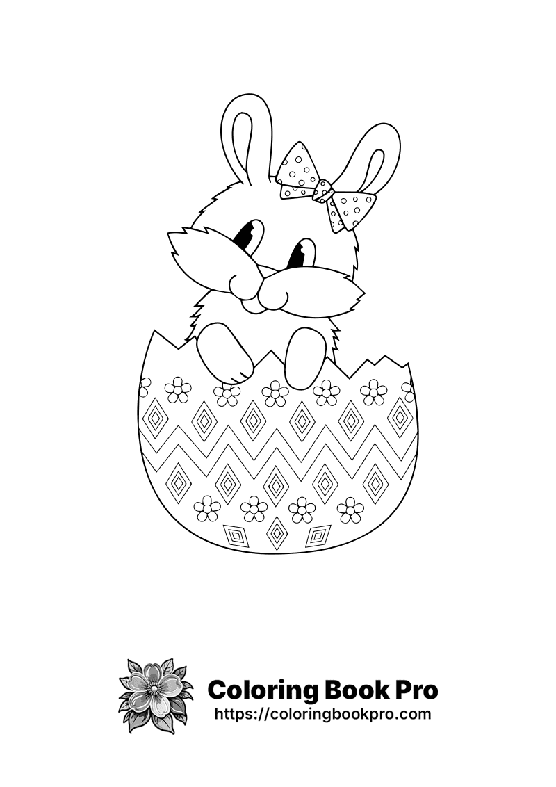 A bunny with a bow sitting in an egg. icon