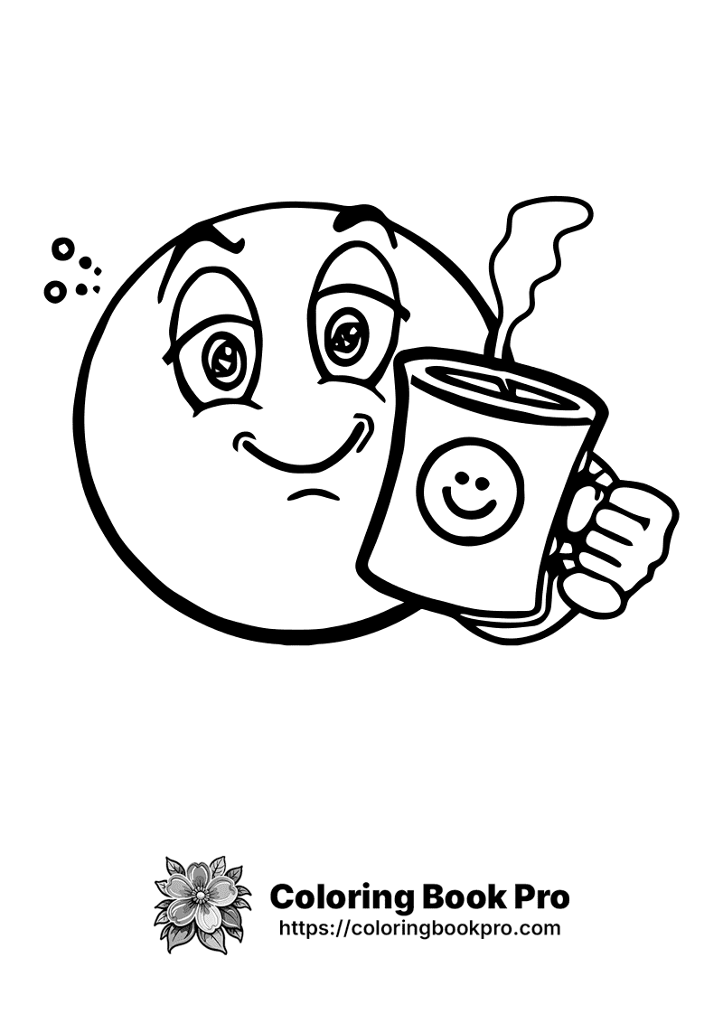 A drawing of a smiley face holding a soda can. icon