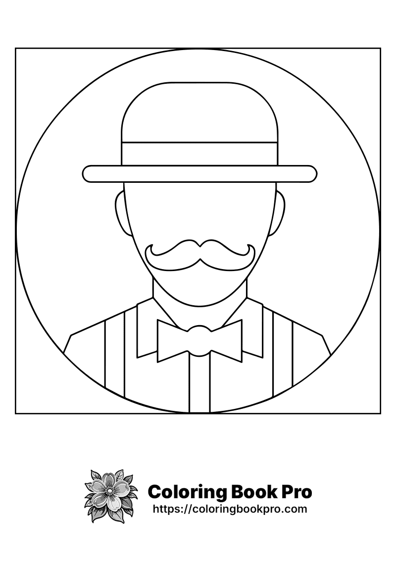 A black and white image of a man with a mustache and a bow tie. icon
