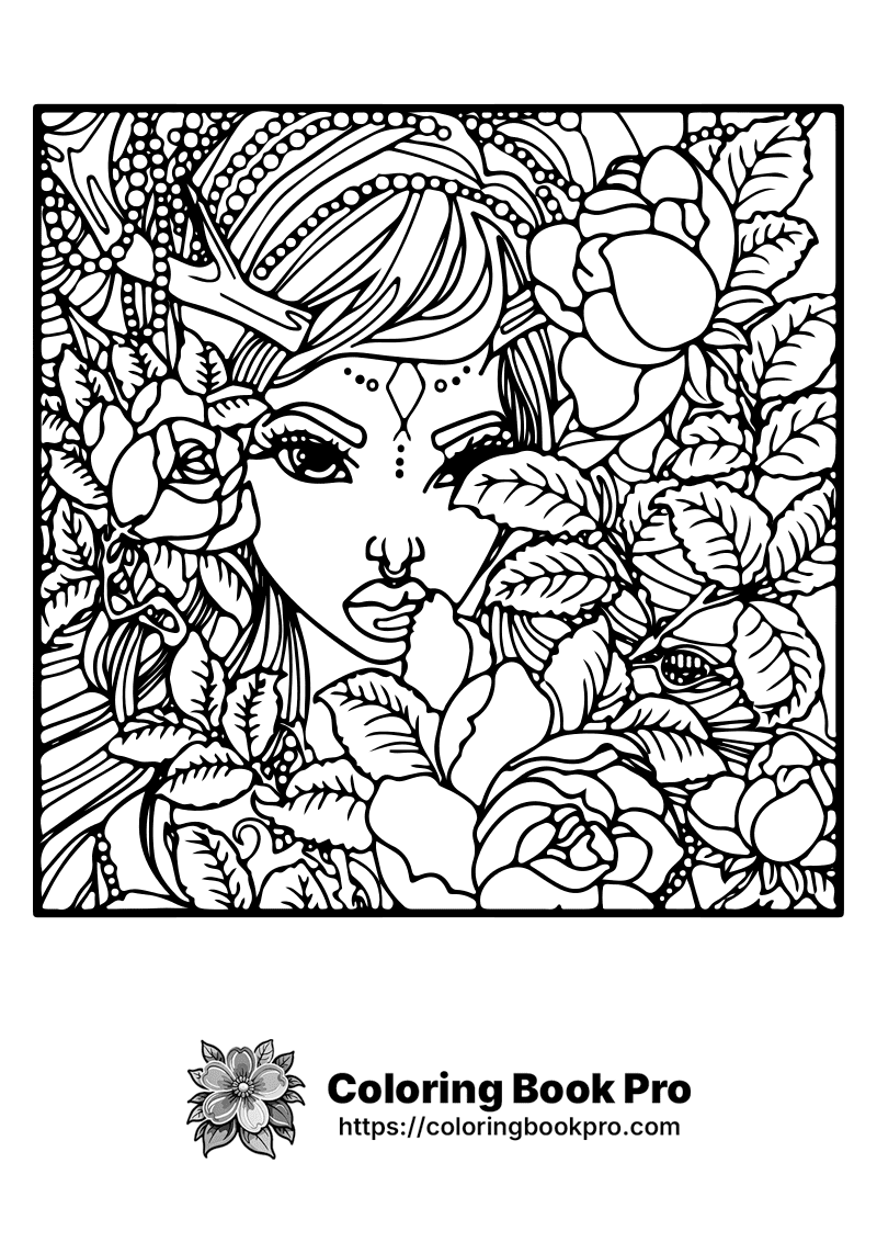 A drawing of a woman surrounded by flowers. icon