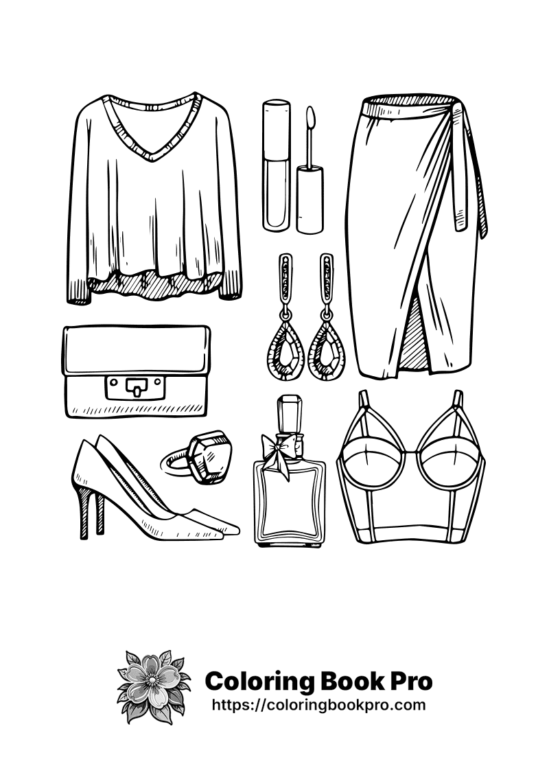 A set of sketches of clothes and accessories for women icon