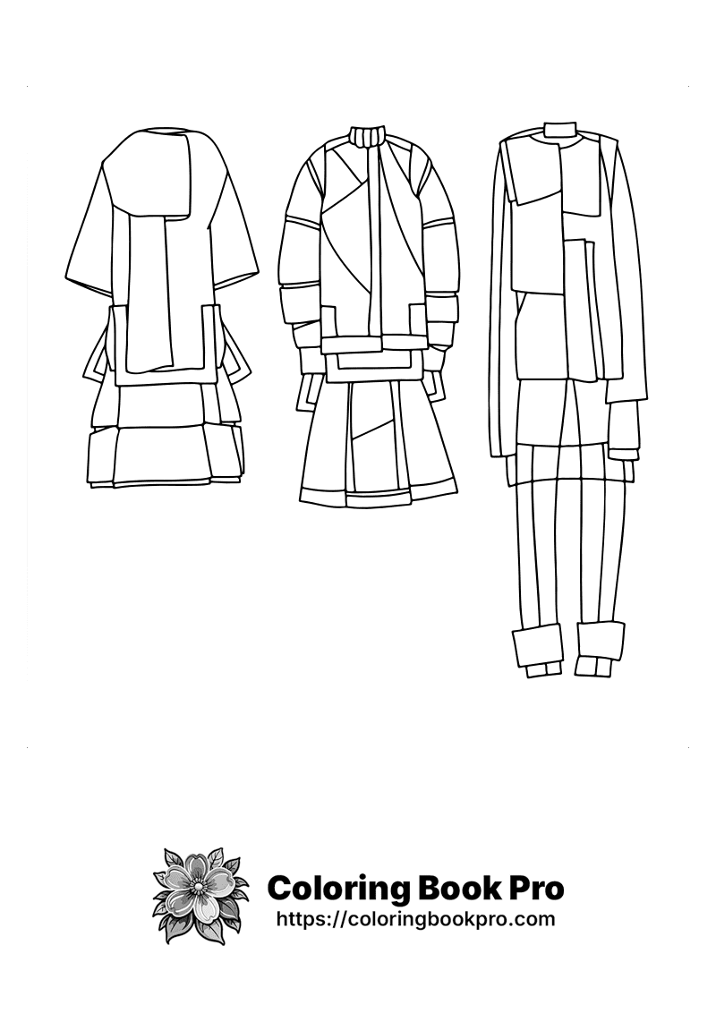 A line drawing of three men's clothing. icon