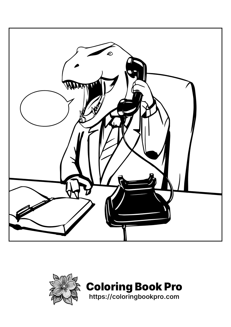 A dinosaur talking on a phone with a book in front of him. icon