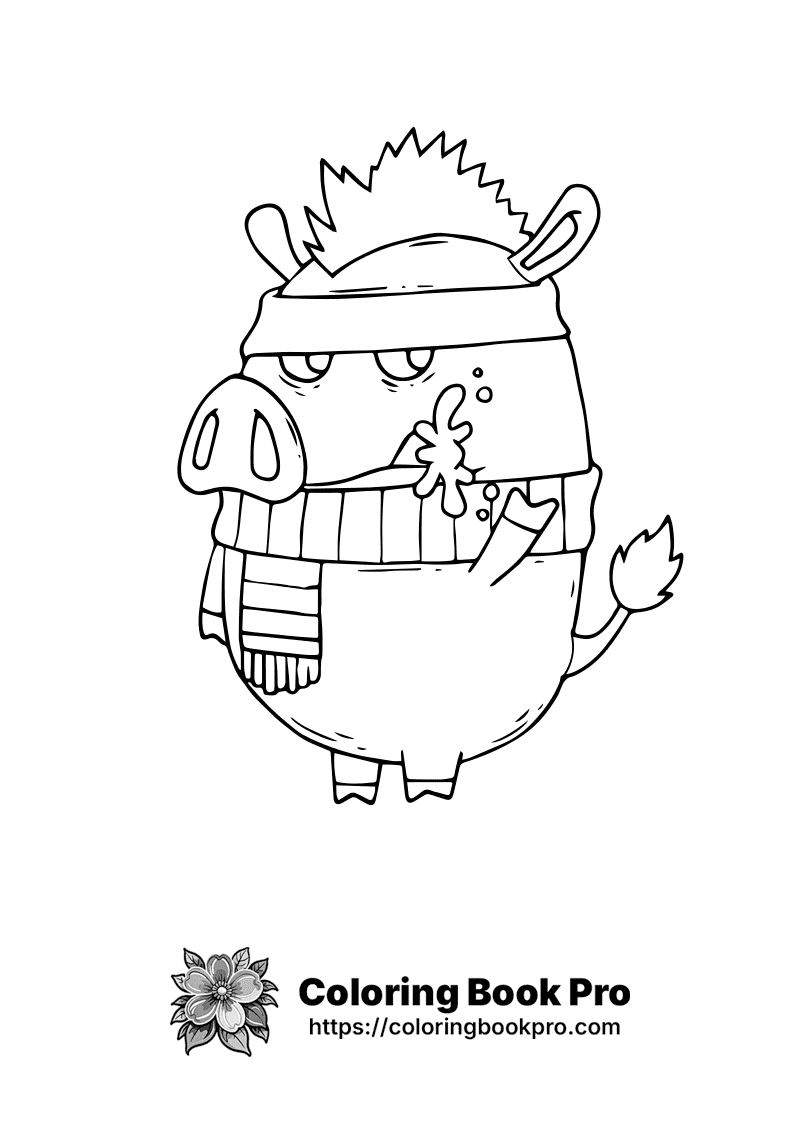 A cartoon pig wearing a hat and scarf. icon