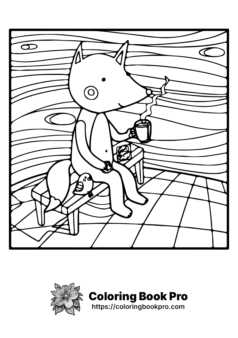 A drawing of a dog sitting on a bench. icon