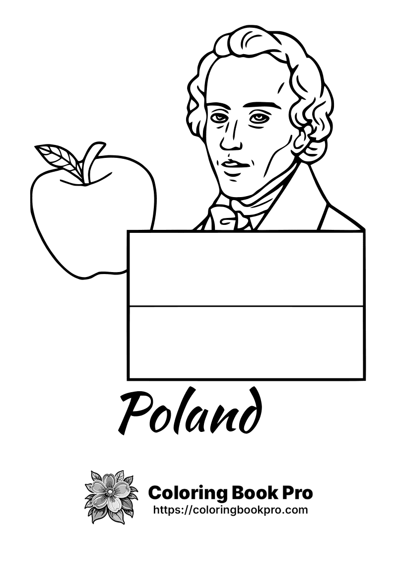 A black and white image of a man holding a sign reading Poland. icon