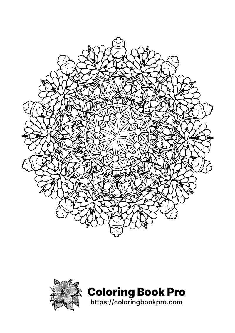 A black and white image of a flower mandala. icon