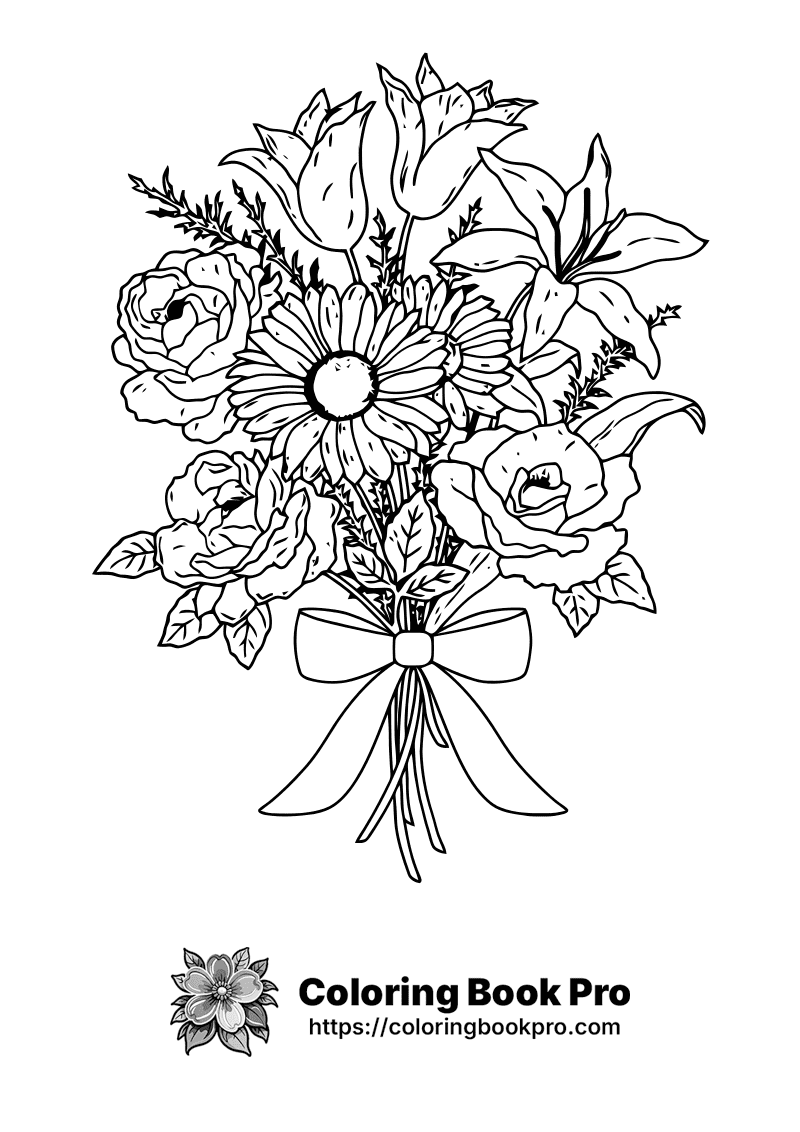 A bouquet of flowers with a bow. icon