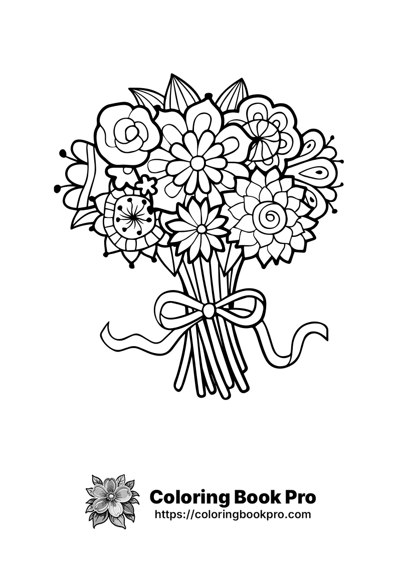 A bouquet of flowers with a bow on it. icon