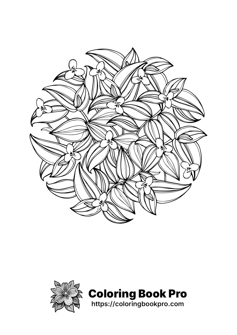 A black and white drawing of flowers and leaves. icon