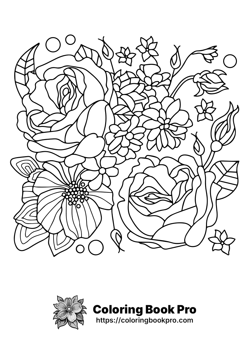 A black and white drawing of a bouquet of flowers icon