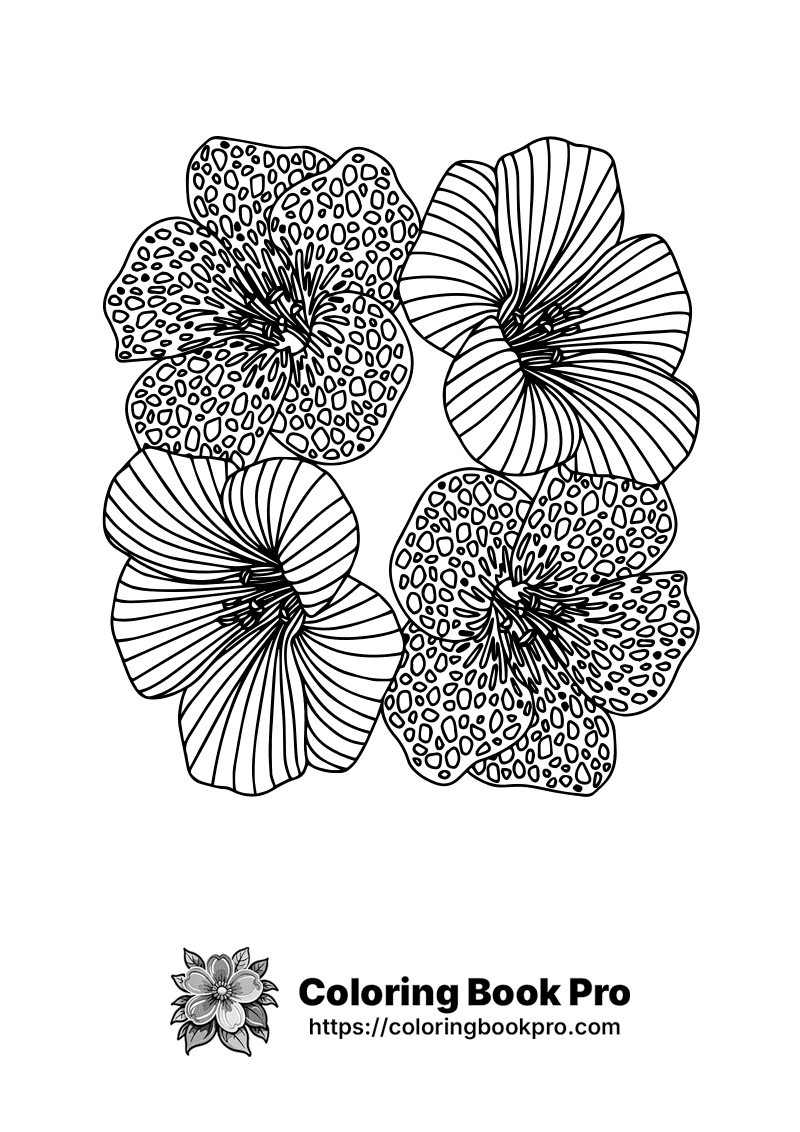 A black and white drawing of four flowers. icon