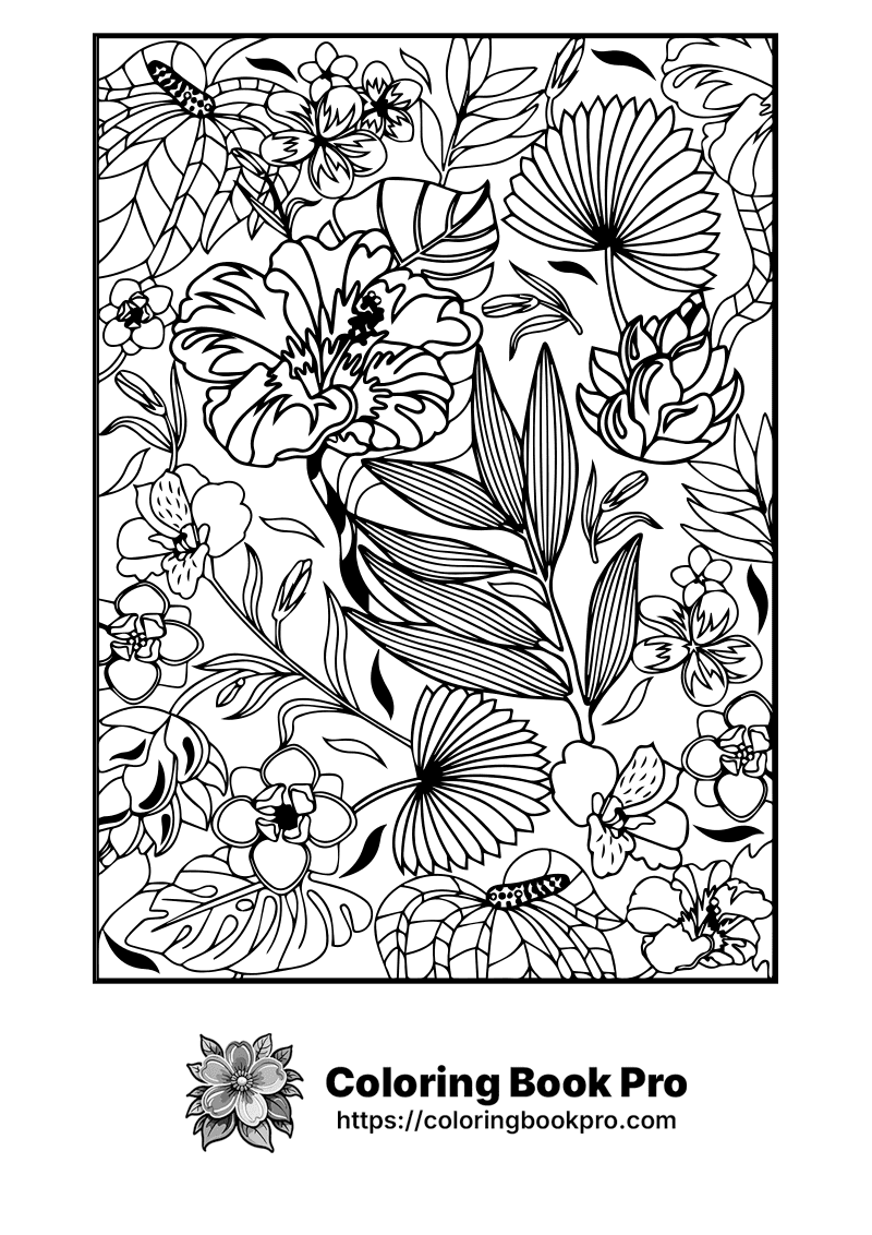 A black and white floral coloring page. icon