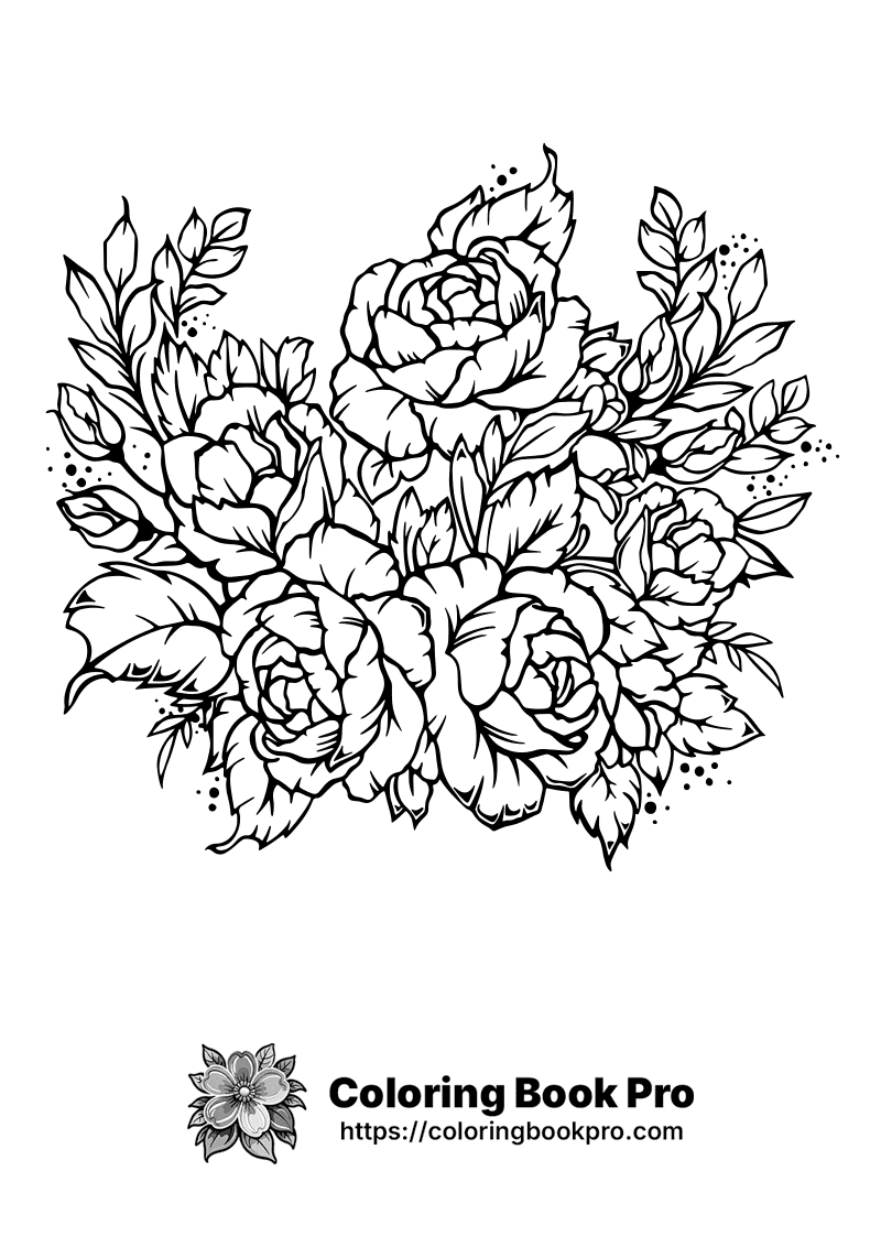 A black and white drawing of a bouquet of flowers. icon