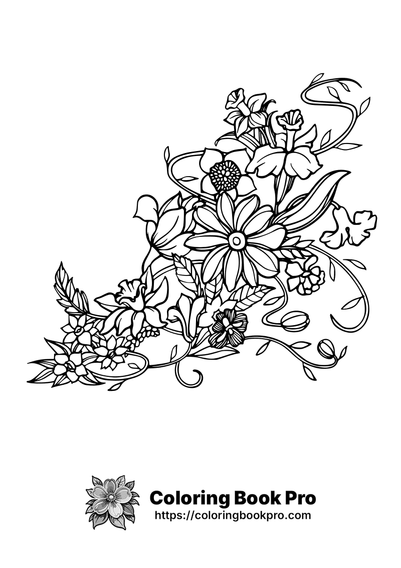 A black and white drawing of flowers. icon