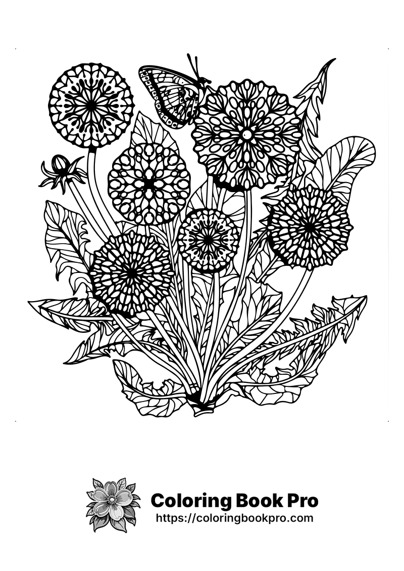 A black and white drawing of flowers and a butterfly. icon