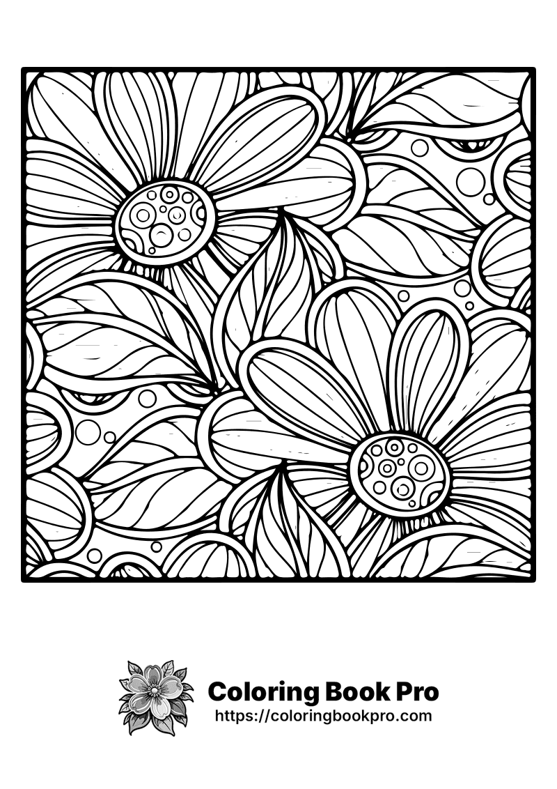 A coloring page of a bunch of flowers. icon