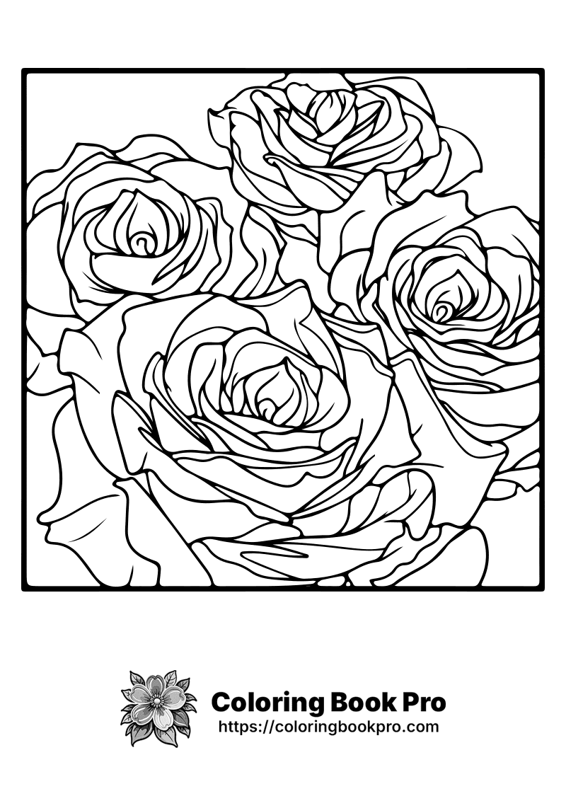 A black and white drawing of four roses. icon