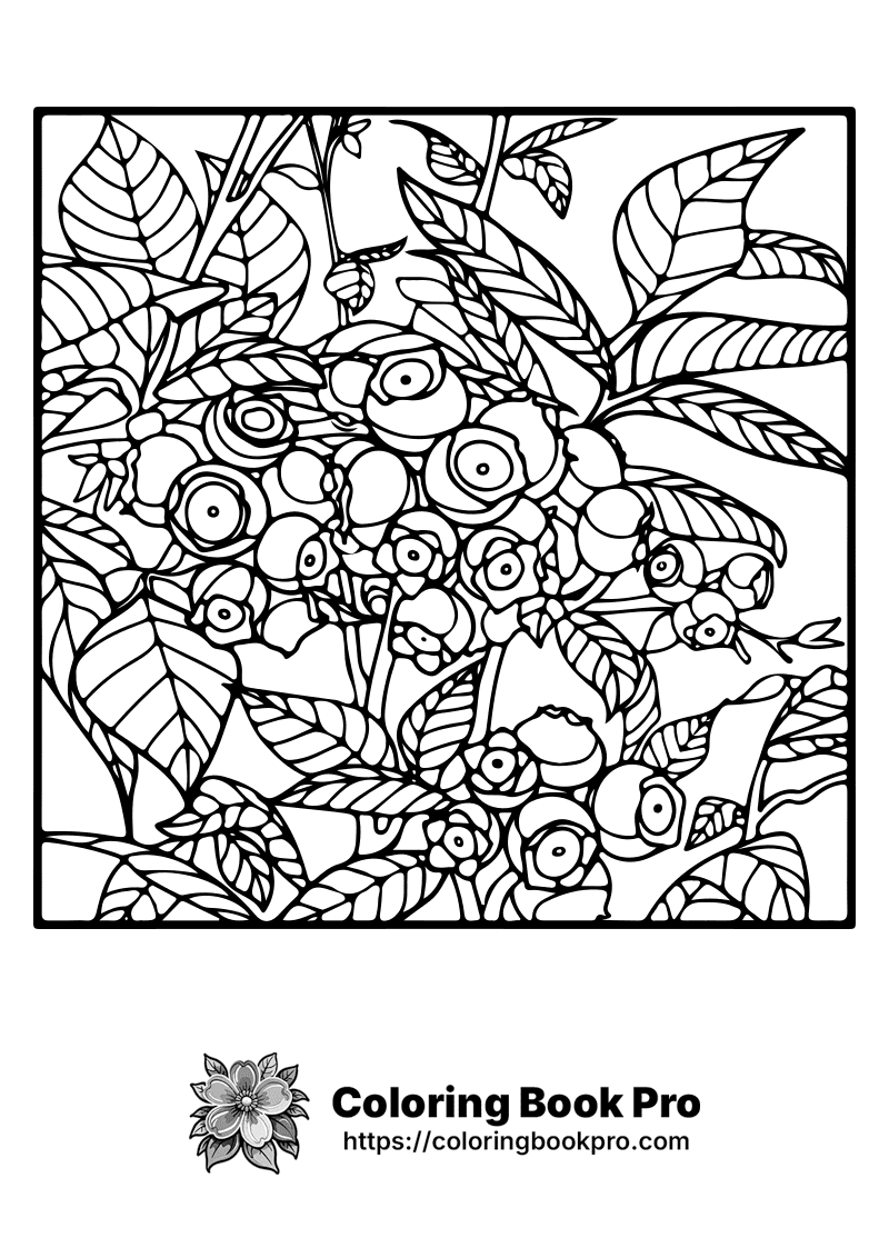 A black and white drawing of a tree filled with berries. icon
