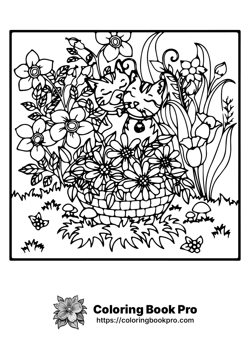 A black and white image of a basket of flowers. icon