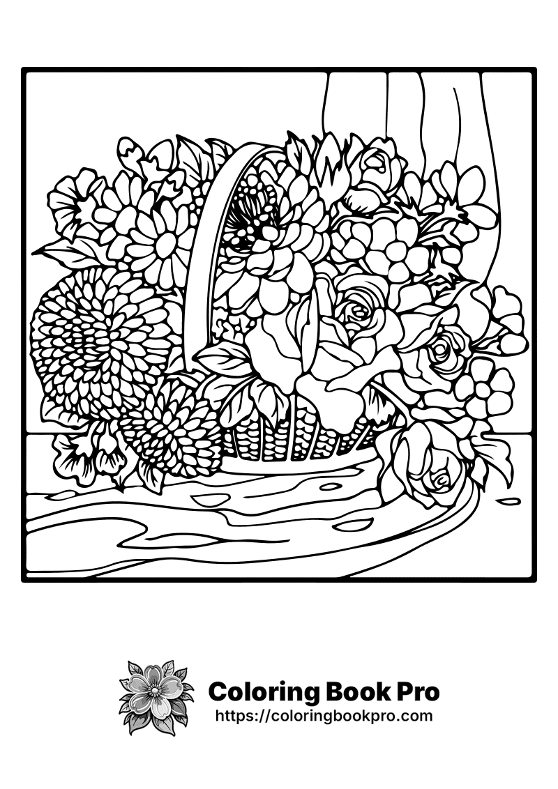 A basket of flowers is shown in black and white. icon