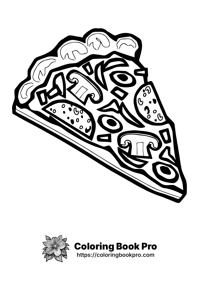 A black and white image of a slice of pizza. icon
