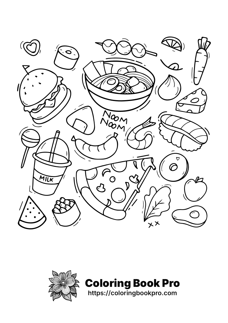 A black and white illustration of food and drinks. icon