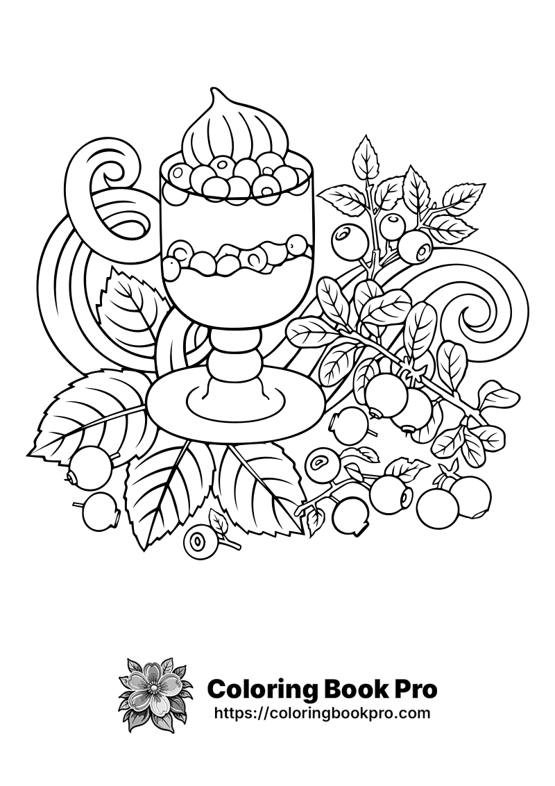 A cake on a pedestal surrounded by berries and leaves. icon