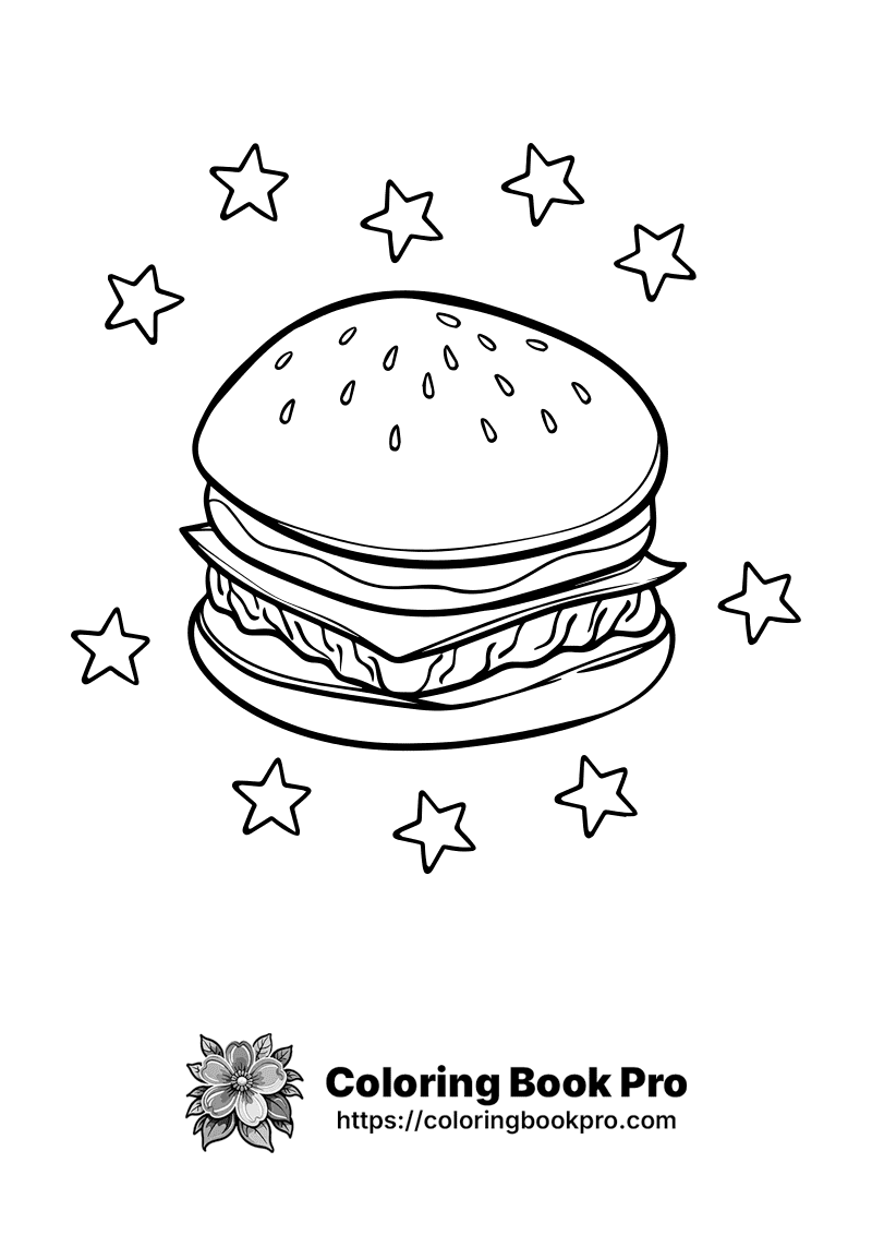 A hamburger with stars surrounding it on a white background. icon