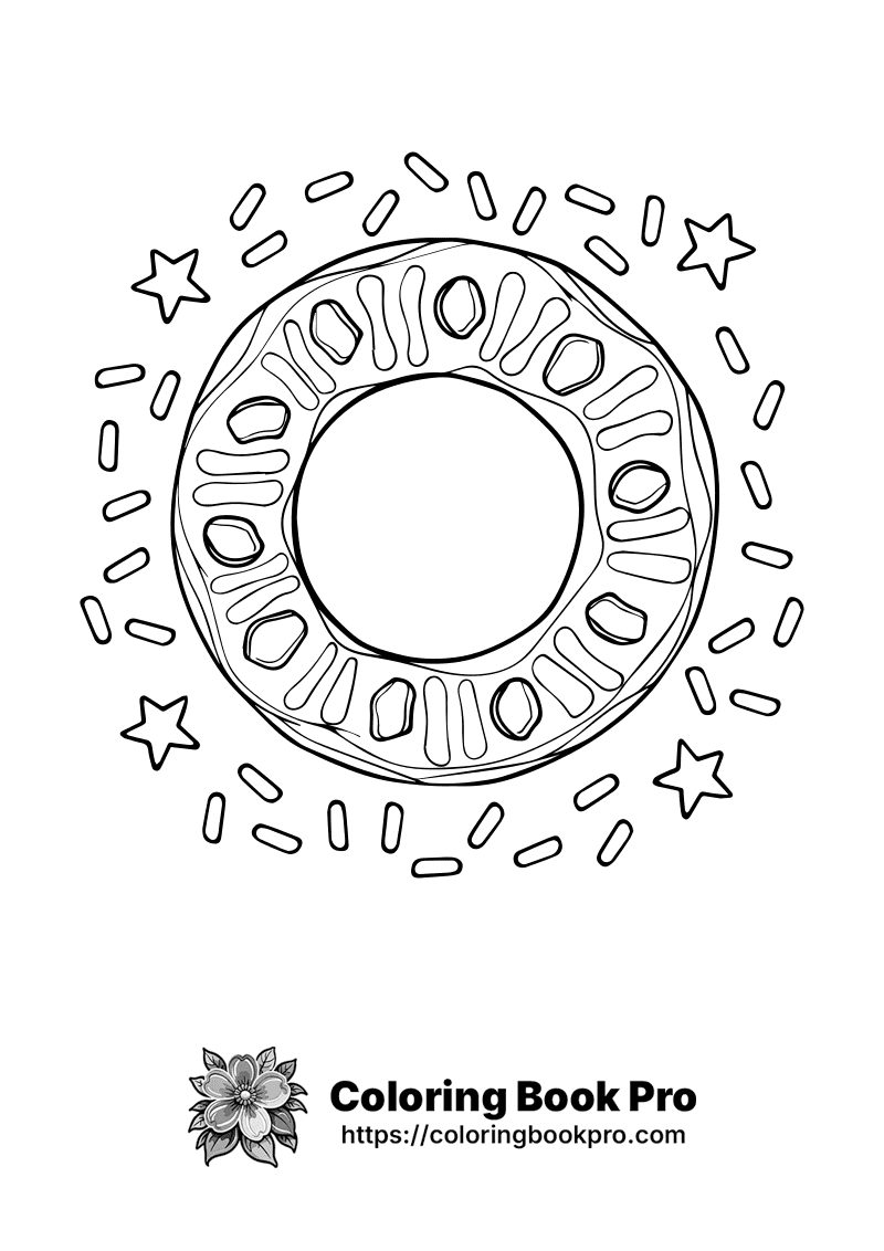 A black and white circle with stars surrounding it. icon