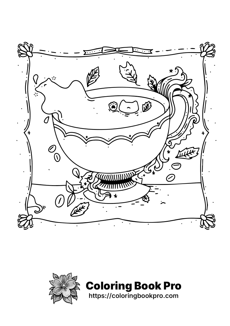 A drawing of a cup with leaves around it. icon