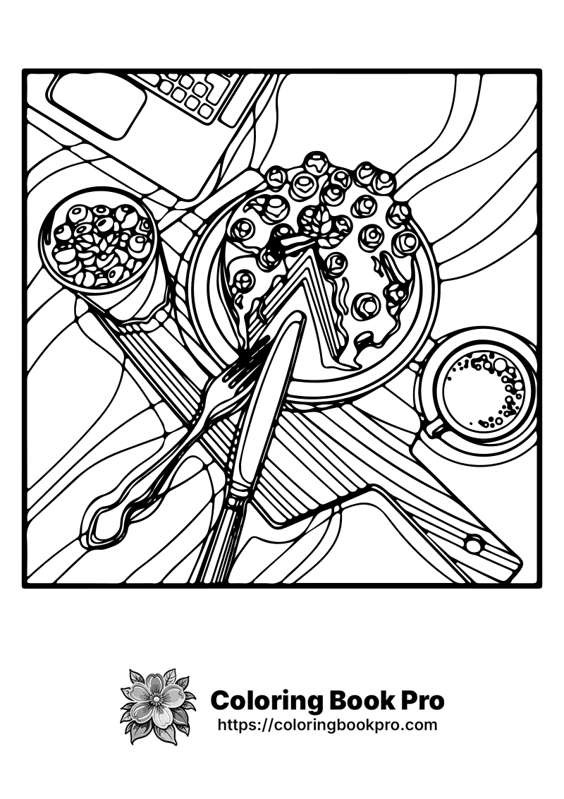 A black and white drawing of a fork and knife. icon