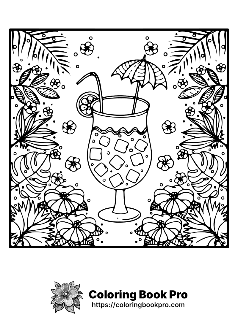 A drawing of a glass with a straw and umbrella in it. icon
